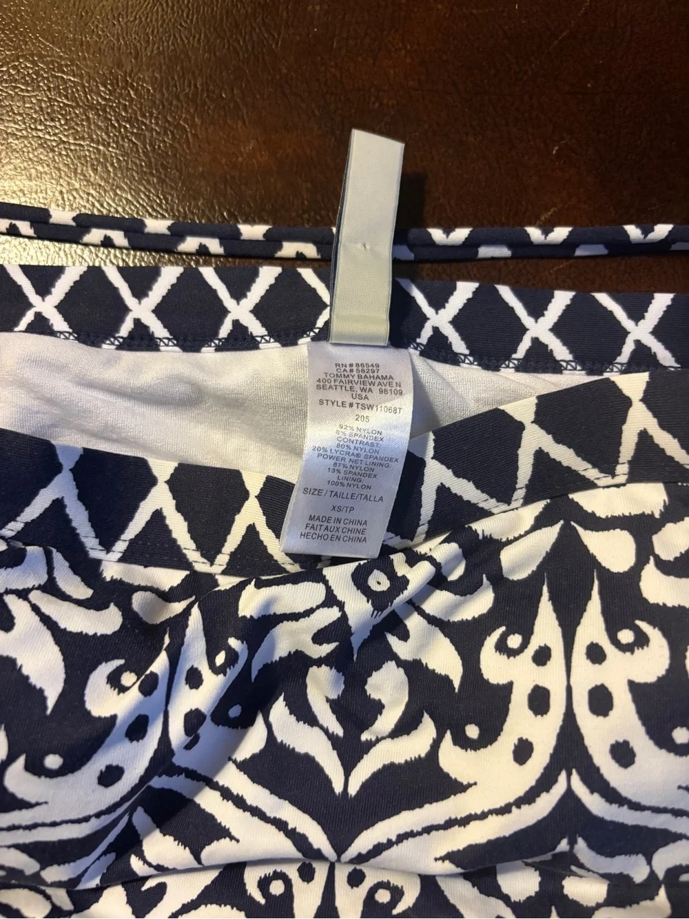 Tommy Bahama Navy and White Strapless Printed Sundress with Tie Waist